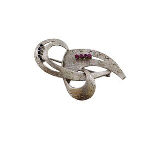 Vintage Beautiful 18kt/750 White Gold Ruby Sapphire Modernist Brooch (A1641)